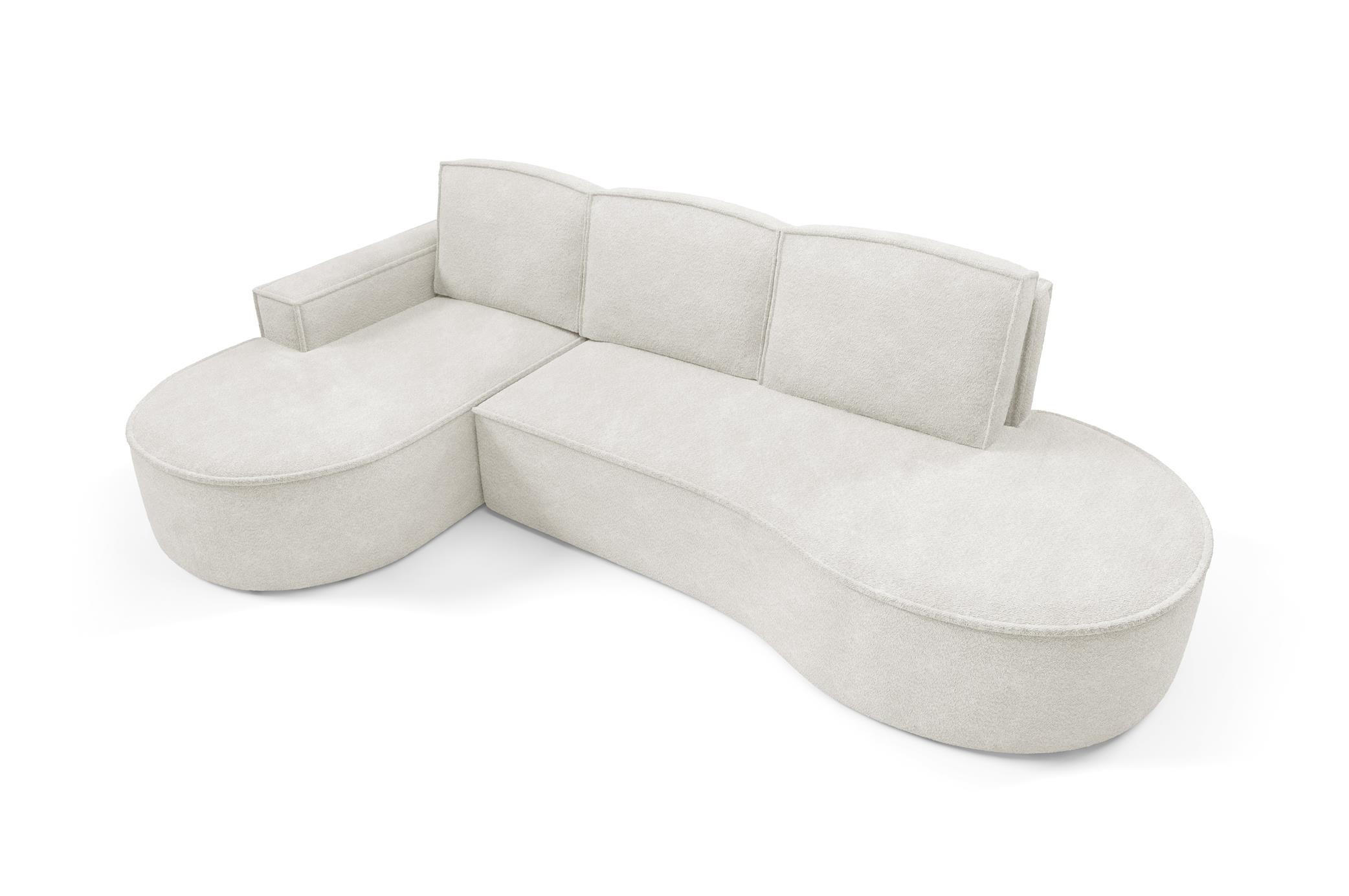 ECKSOFA Flow Weiß, mit Schlaffunktion und Kissen in Abriamo Stoff, linke seite - Weiß, Holzwerkstoff/Textil (277/157cm) - Bettso