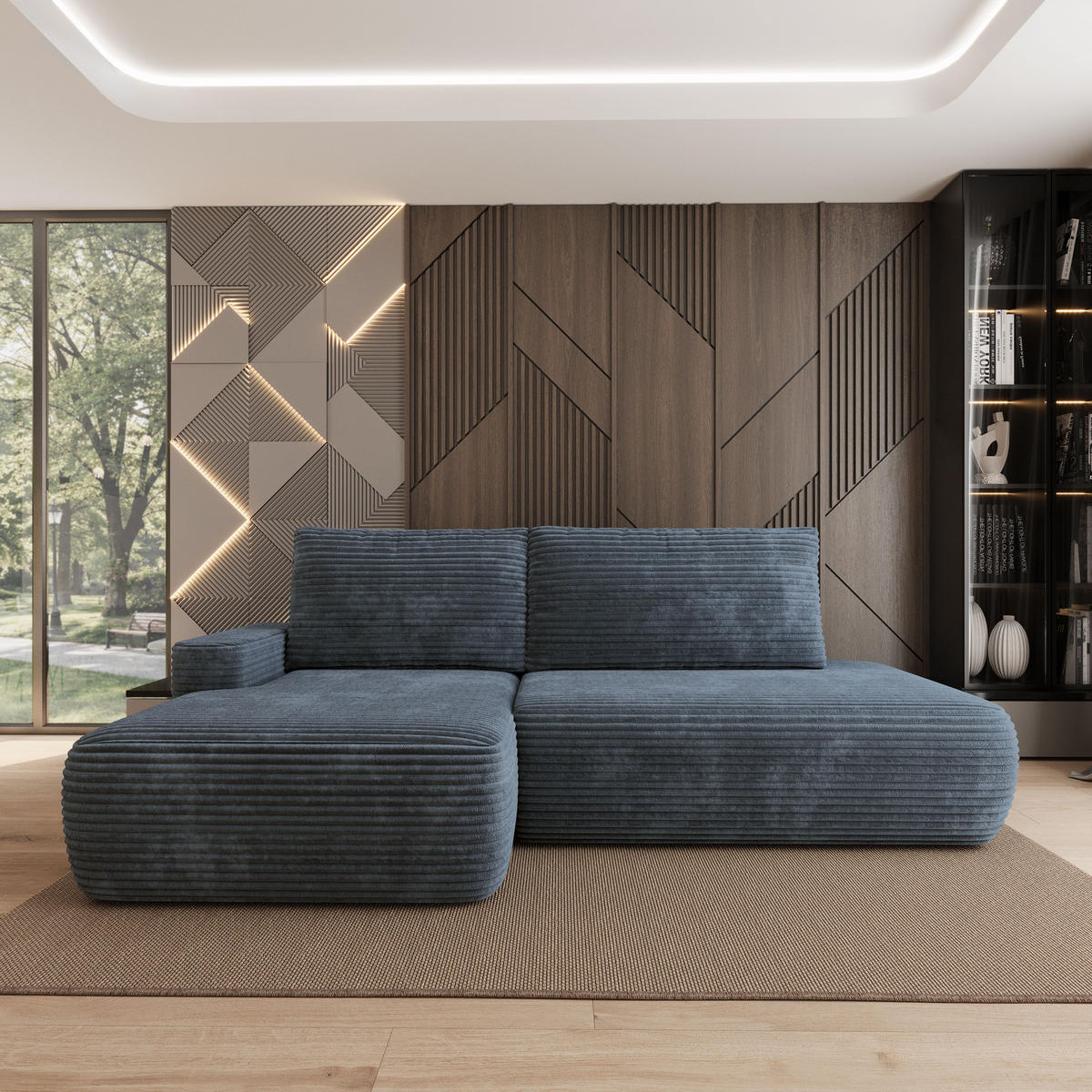 ECKSOFA AVINI T L-S Grau Kordstoff mit Schlaffunktion - Grau, Holzwerkstoff/Textil (277/160cm) - MASSENO