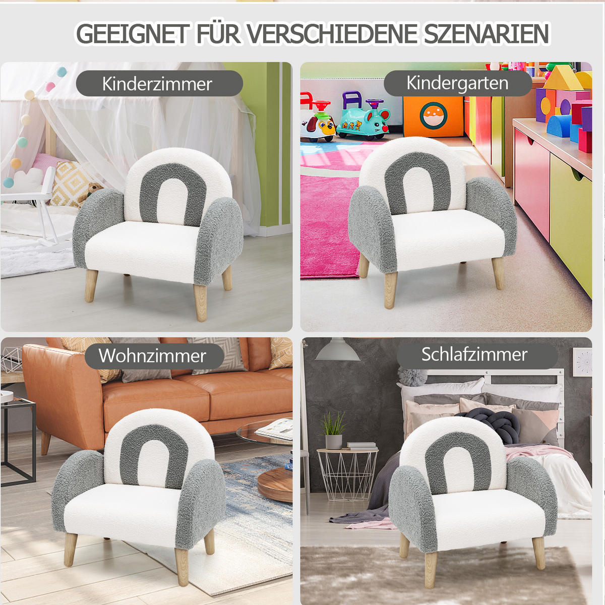 KINDERSOFA 51cm Grau - Grün, Holz (42/51/51cm) - COSTWAY