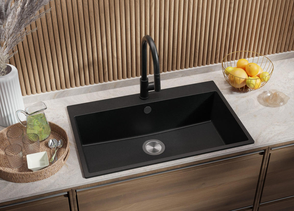SPÜLBECKEN Riga, 2-er set Anthrazit 78/50 cm 1 Becken + Ablauf-Set ab 80er Unterschrank - Chromfarben/Anthrazit, Kunststoff (78/20/50cm) - Primagran