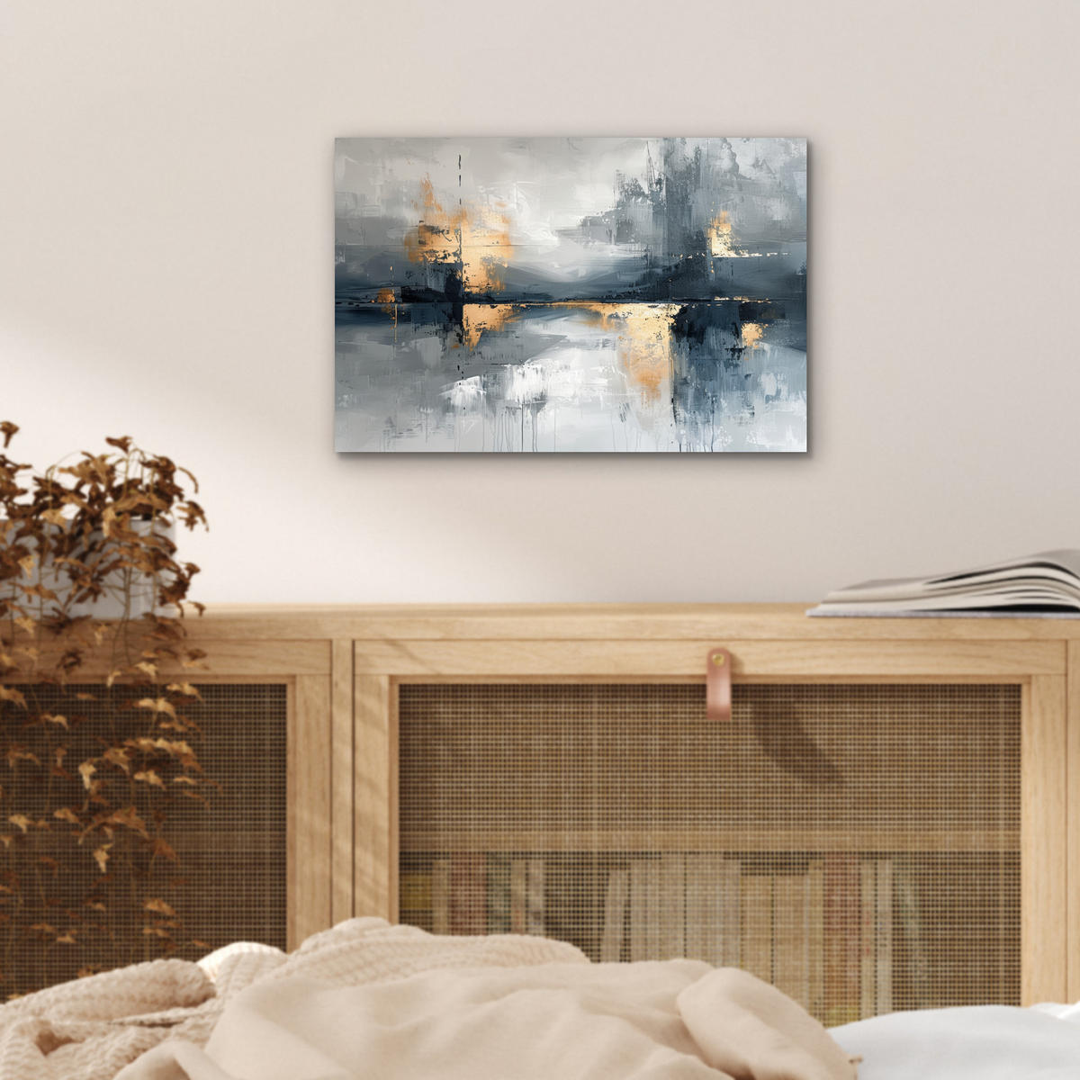 KOVOVÝ OBRAZ Umenie - sivé - zlaté - abstraktné 30x20 cm - tmavosivá, kov (30/20cm) - MuchoWow