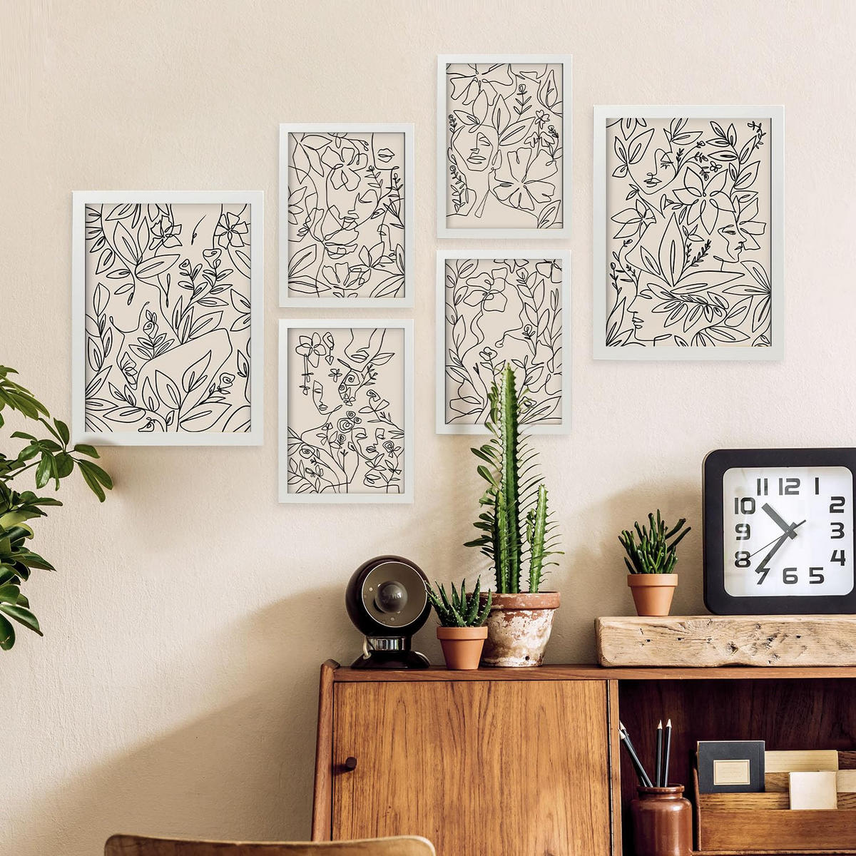 POSTER Set Mit 6 Ruffenrahmen 1 In Blume Zusammenfassung Ästhetische Dekorative Gemälde Für Ihr Wohnzimmer Schlafzimmer Zuhause A3 & A4 Weißer Rahmen - Weiß, Papier (29/3cm) - Nacnic