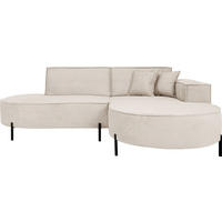 ECKSOFA Hana Loft 3-Sitzer Ecke Rechts, Cordstoff Chenille, Creme 241/80/168 cm - Creme/Schwarz, Textil/Metall (241/168cm) - WFL GROUP