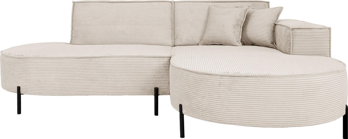 ECKSOFA Hana Loft 3-Sitzer Ecke Rechts, Cordstoff Chenille, Creme 241/80/168 cm - Creme/Schwarz, Textil/Metall (241/168cm) - WFL GROUP