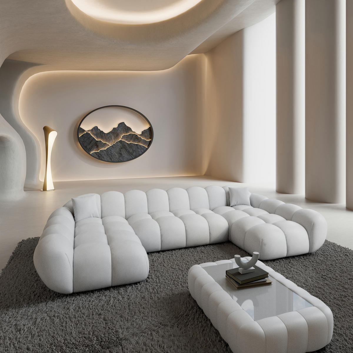 WOHNLANDSCHAFT Liva Weiß Kunstleder U-Form XXL Studio - Weiß, Kunststoff (330/70/160cm) - VAROYAL