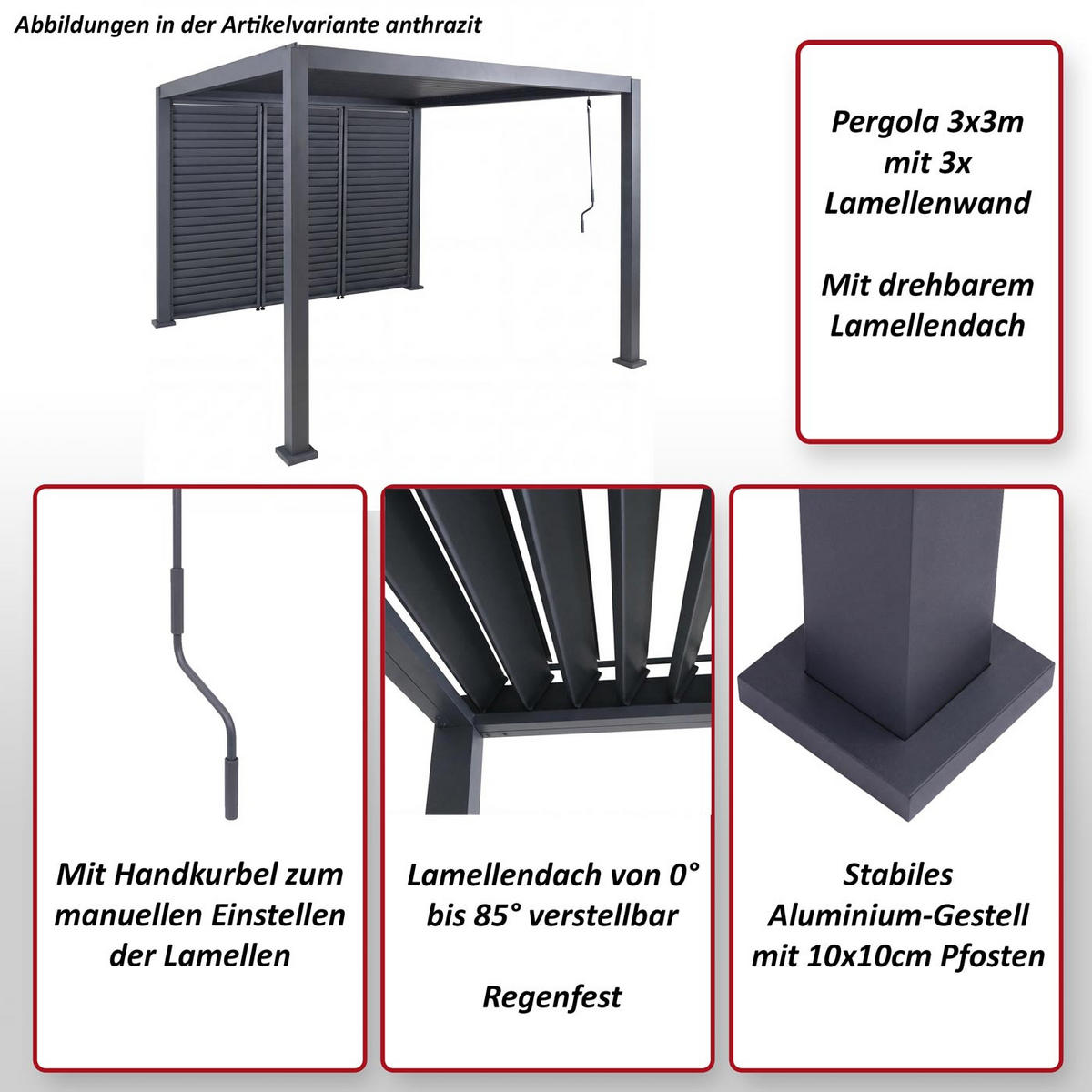PERGOLA Anthrazit - Anthrazit, Metall (302/235/302cm) - MCW