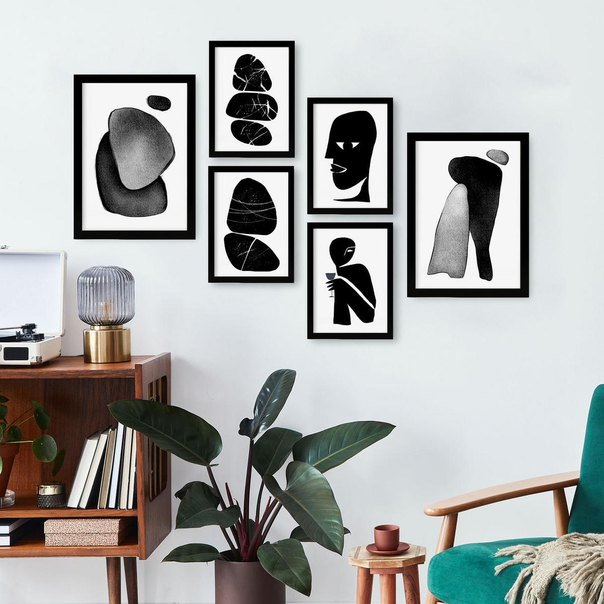 POSTER Set Mit 6 Datenlose Köpfe In Liebhaber Abstrakt Ästhetische Dekorative Gemälde Für Ihr Wohnzimmer Schlafzimmer Zuhause A3 & A4 Schwarzer Rahmen - Schwarz, Papier (29/3cm) - Nacnic