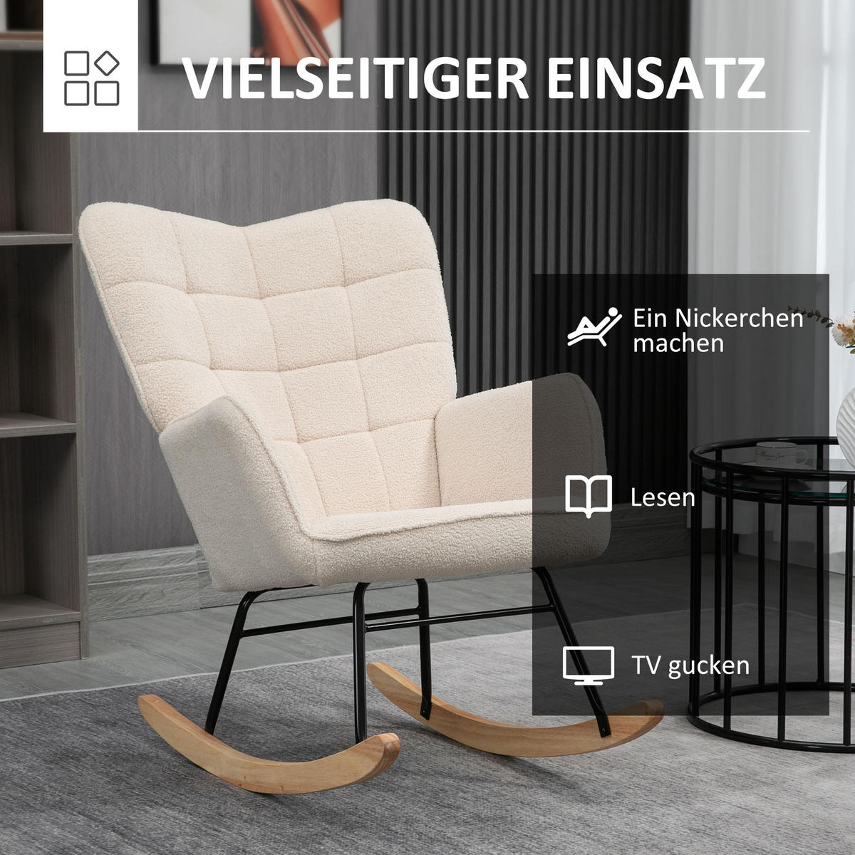 SCHAUKELSTUHL Sessel Relaxsessel bis 120 kg, Polyester, Beige 98x71x101cm - Beige/Naturfarben, Buchenholz/Textil (98/101/71cm) - HOMCOM
