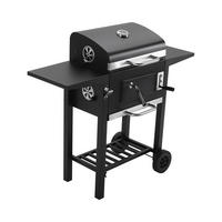 HOLZKOHLEGRILL aus Karbonstahl in Schwarz Tragbarer Outdoor BBQ 2 Seitentischen Temperaturbereich: 100-800°F 109 cm B × 46 cm T × 96,5 cm H - Schwarz, Metall (109/106.5/46cm) - Livingandhome