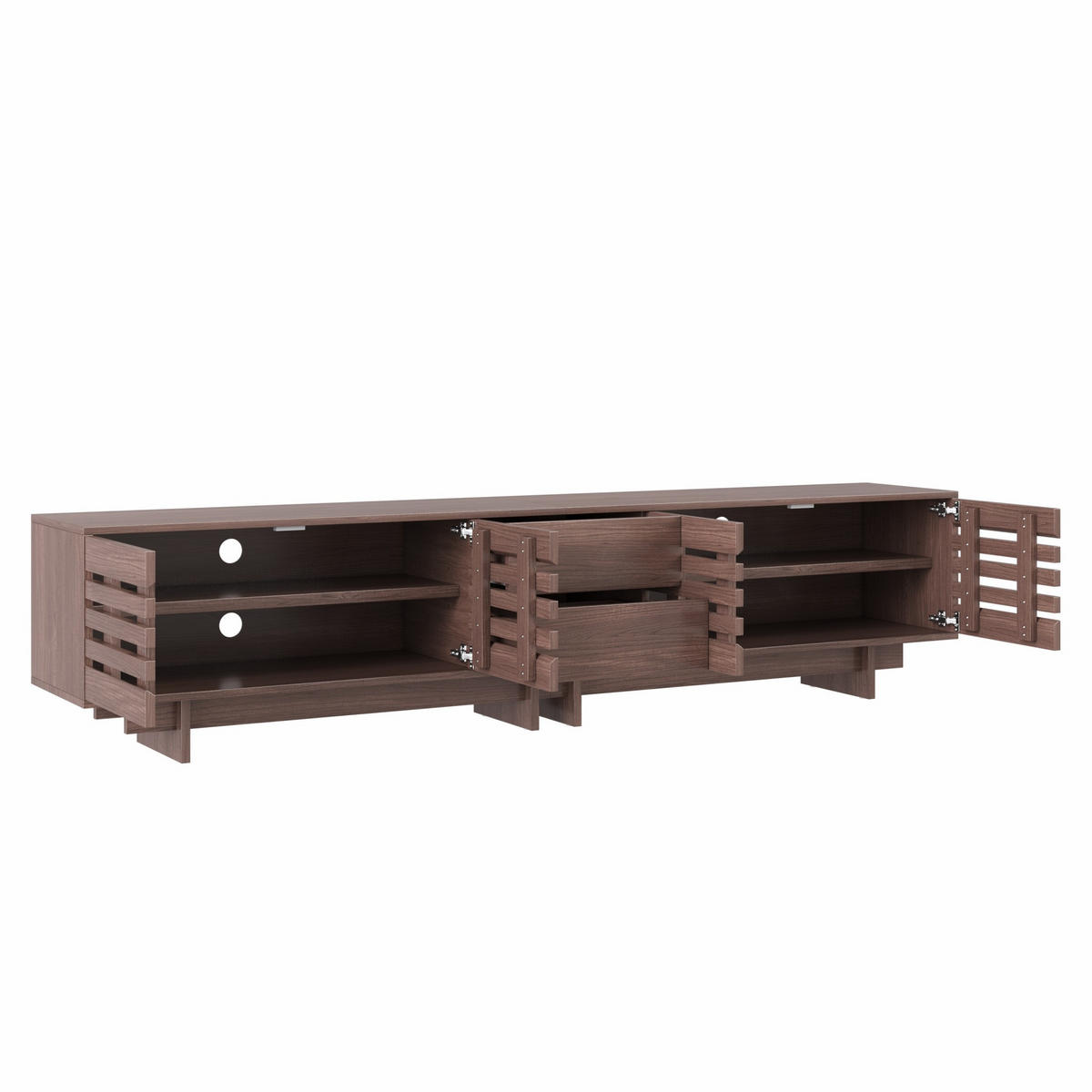 LOWBOARD DE-40456 4 Türen und 2 Schubladen mit Lamellen-Design Walnuss - Walnussfarben, Holzwerkstoff (200/55/39.5cm) - ComfortXL