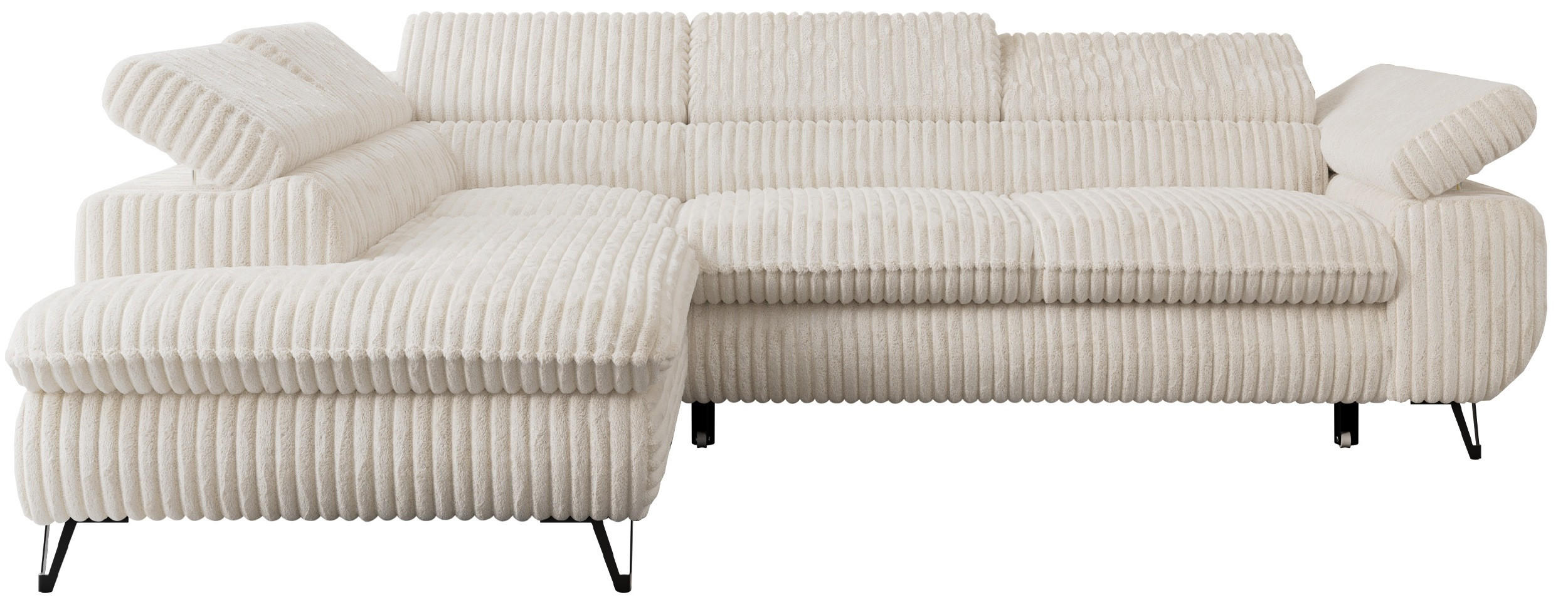 ECKSOFA PETER L Beige Cord - Links Seite - Beige/Schwarz, Textil/Metall (208/273cm) - MKS