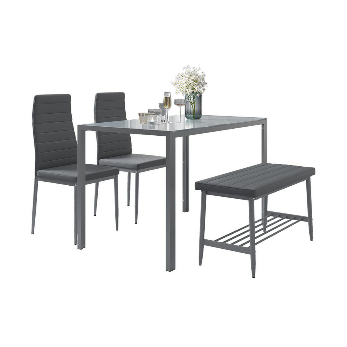 ESSTISCH-SET Grand Grau 120 x 70 cm 4-teiliges Set - Grau, Metall (120/75/70cm) - Vicco