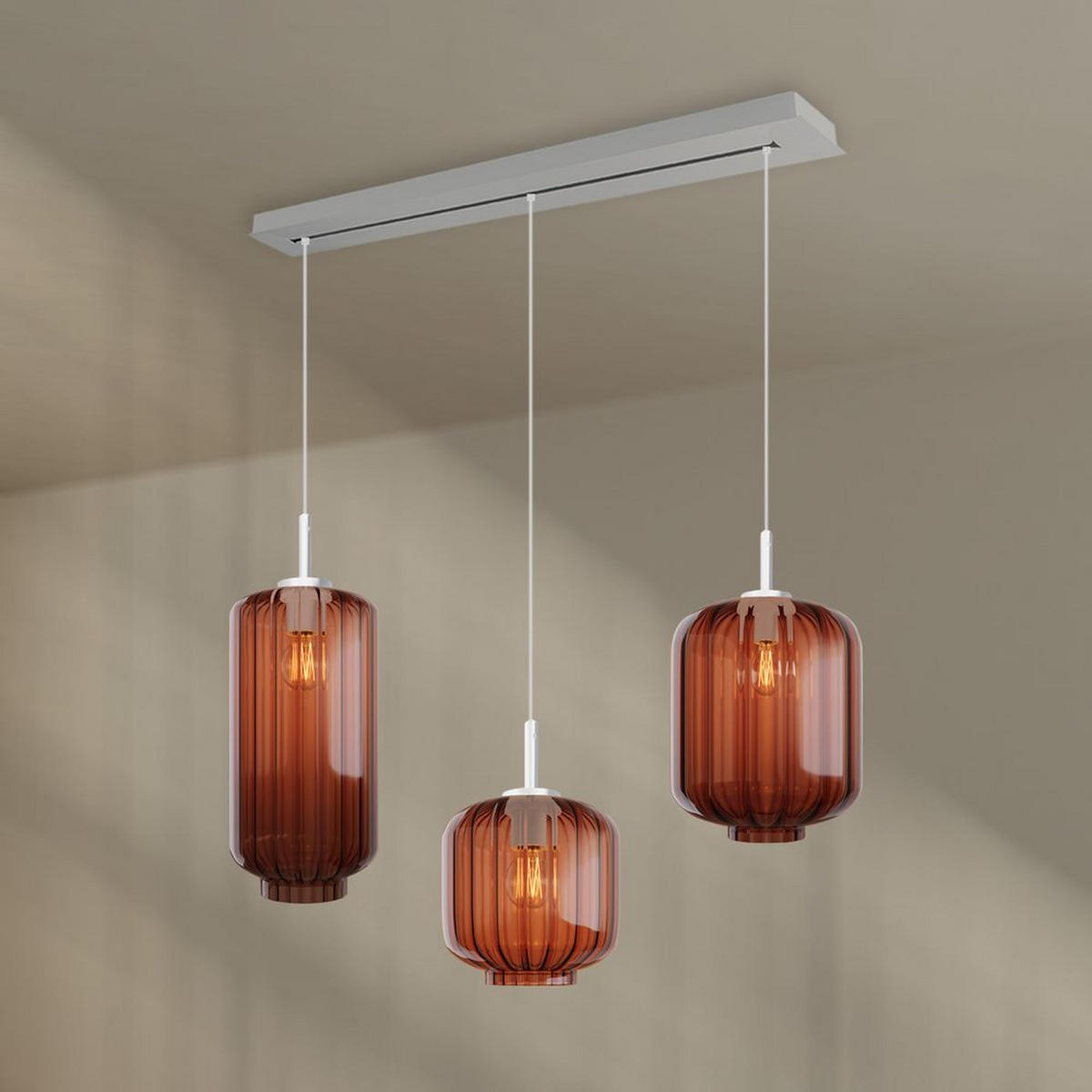 HÄNGELEUCHTE Velo 3-flammig Braun Ø 18/20/25cm - Braun/Weiß, Glas (25/25/27cm) - s.luce