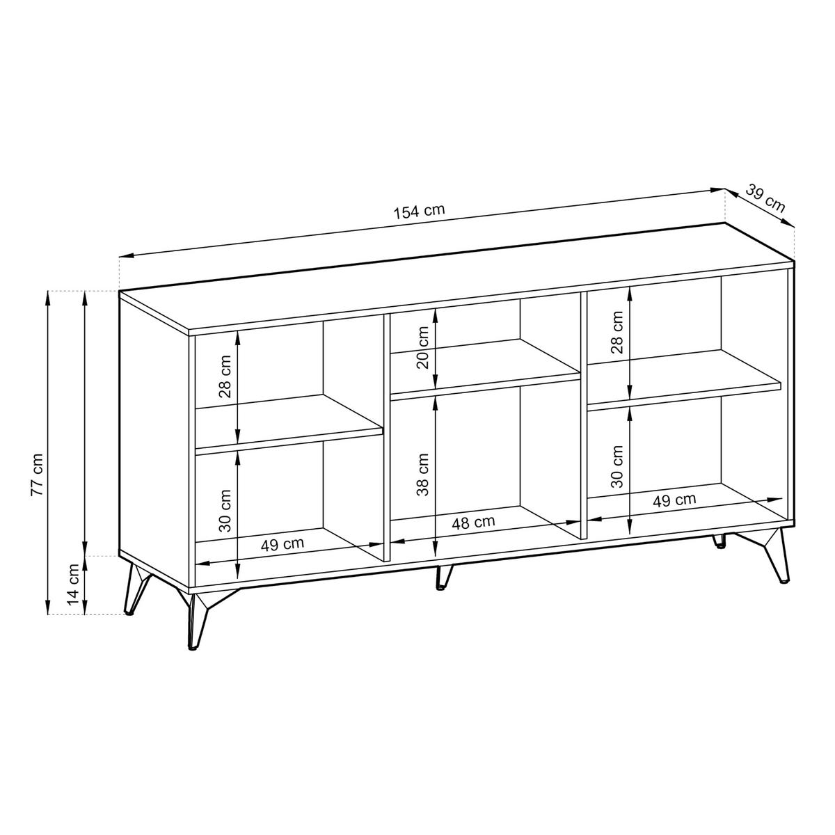 SIDEBOARD Jasper K154 - Eiche Evoke, Schwarz - Eichefarben/Schwarz, Glas/Holzwerkstoff (154/77/39cm) - Komodee