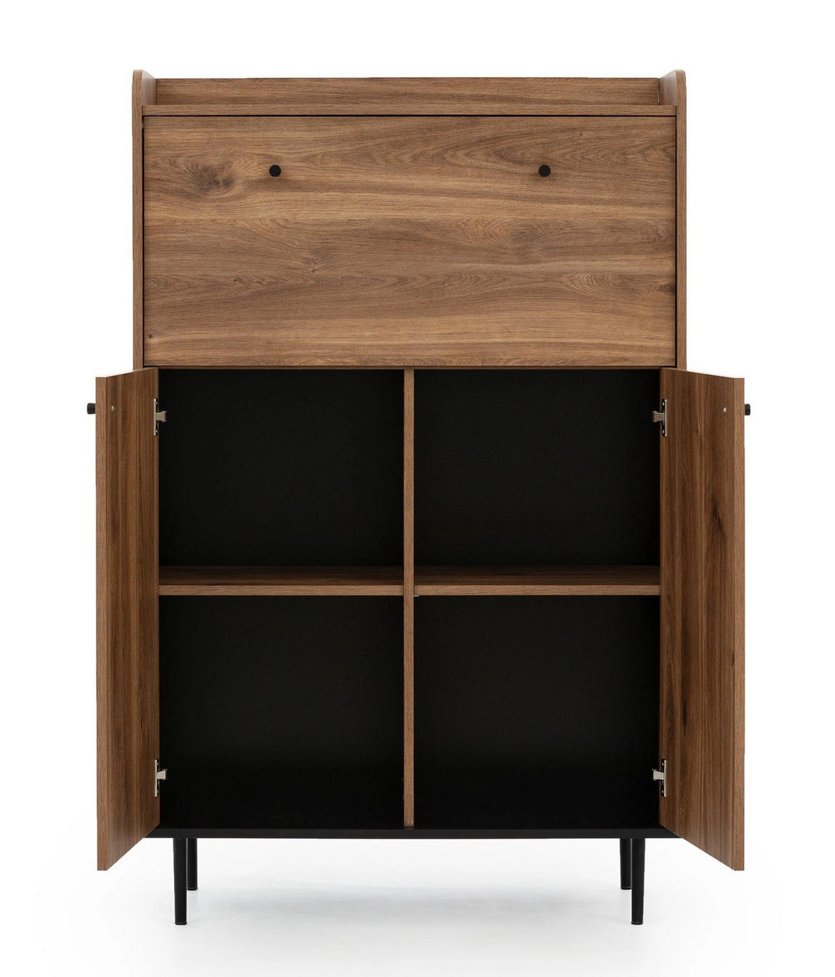 HIGHBOARD Nero KB90 90/45/140 mit Barschrank - Hellbraun/Schwarz, Holzwerkstoff/Metall (90/140/45cm) - Ravio