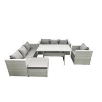 GARTENMÖBEL SET mit 3-Sitzer-Sofa und Sessel, Esstisch,Großer Fußhocker Polyrattan Hellgrau 8-Sitzer - Hellgrau/Grau, Glas/Kunststoff - Fimous