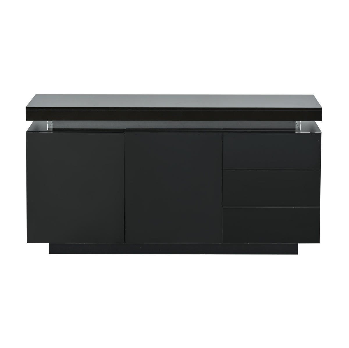 SIDEBOARD aus Spanplatte 140x35x72,5 cm Schwarz mit LED-Beleuchtung, 3 Schubladen und 2 Türen - Schwarz, Holzwerkstoff (140/72/38cm) - IVMEU