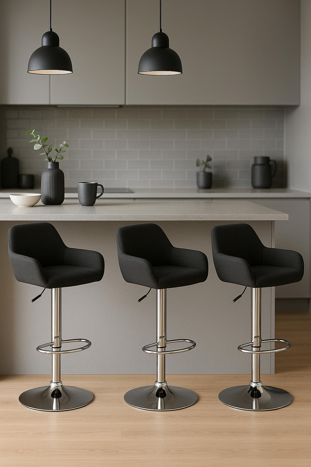 BARHOCKER 2er Set Prag Stoff chrom schwarz - Chromfarben/Schwarz, Textil/Metall (51/109/52cm) - TPFLiving