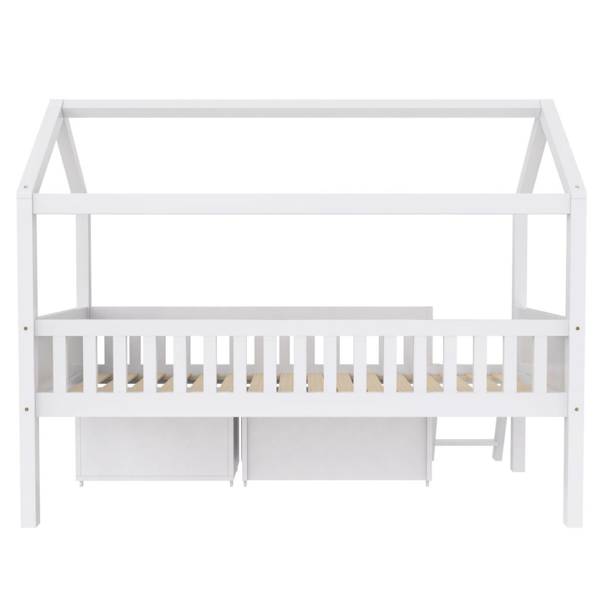 HAUSBETT 90/200 cm Weiß mit Schubladen und Anti-Drop-Geländer - Weiß, Holz (90/200cm) - OKWISH
