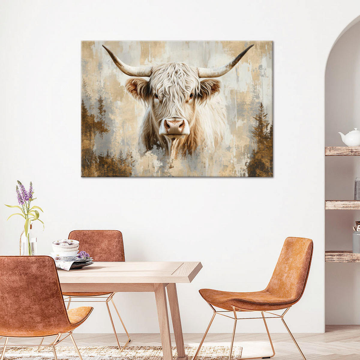 WANDBILD schottische beige gold kuh - Beige, Textil (60/40cm) - Feeby