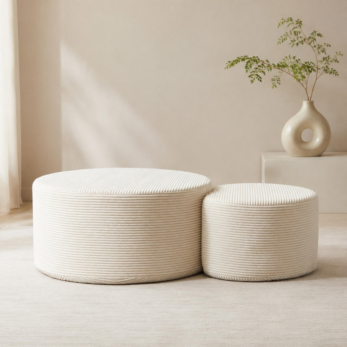 COUCHTISCH-SET 2-teilig Beige aus Stoff, gepolstert und ohne Montage - Beige, Textil (81/81/40cm) - Flora Grace