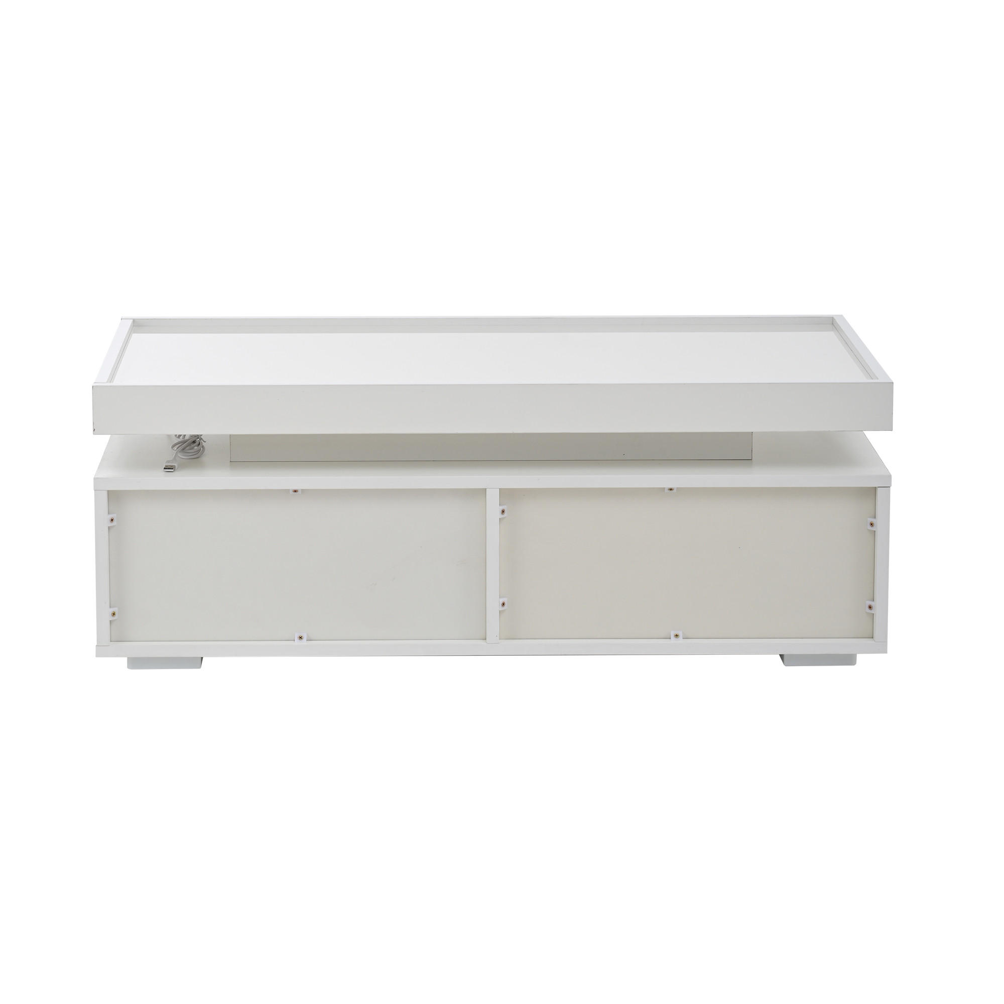 COUCHTISCH 95/45/35 cm weiß aus Spanplatte mit LED und 2 Schubladen - Weiß, Holzwerkstoff (95/45/35cm) - OKWISH