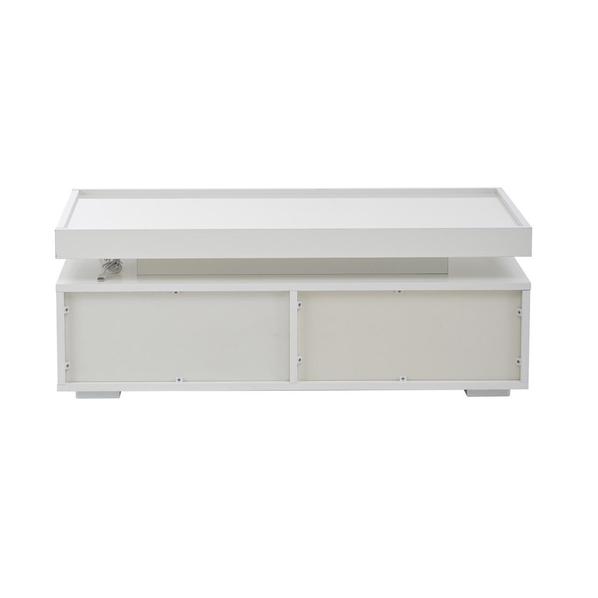 COUCHTISCH 95/45/35 cm weiß aus Spanplatte mit LED und 2 Schubladen - Weiß, Holzwerkstoff (95/45/35cm) - OKWISH