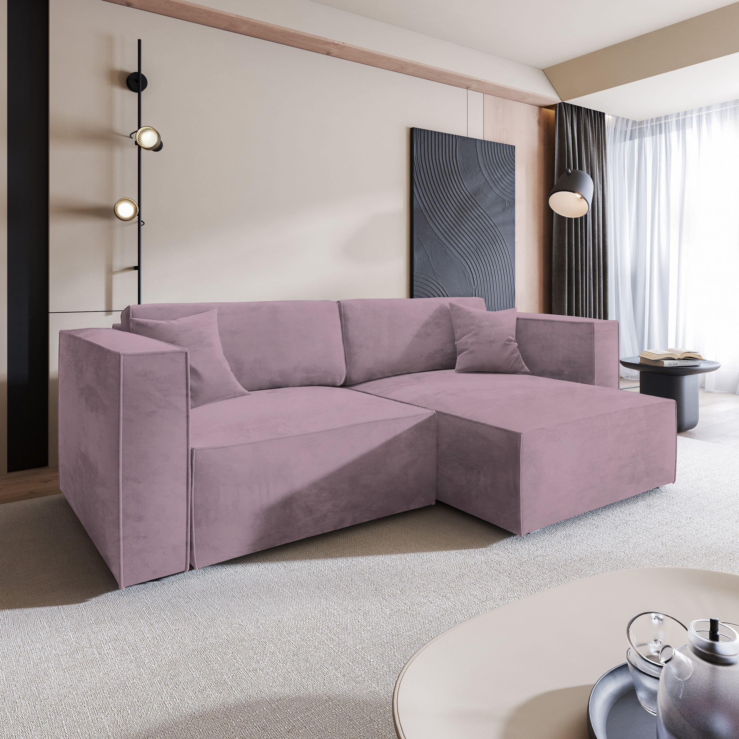 ECKSOFA NERIO M Lila Velours-Stoff mit Schlaffunktion - Lila, Holz (245/148cm) - MASSENO
