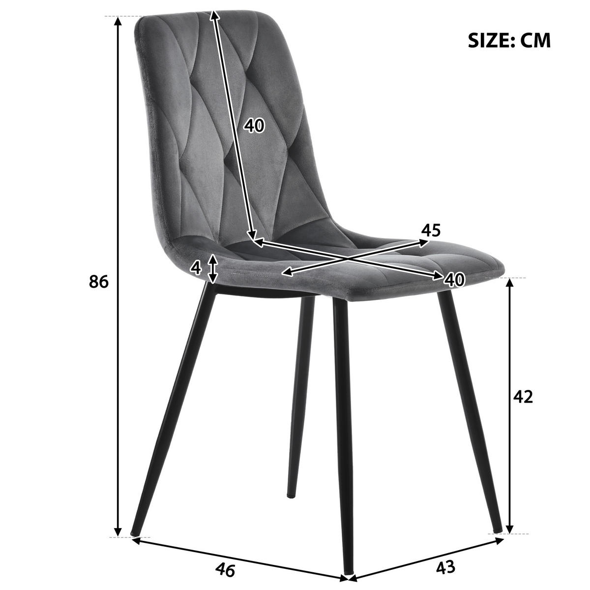 ESSZIMMERSTUHL 4-Tlg Dunkelgrau, Twill Samt, Metallbeine - Grau, Textil (45/86/40cm) - FLIEKS