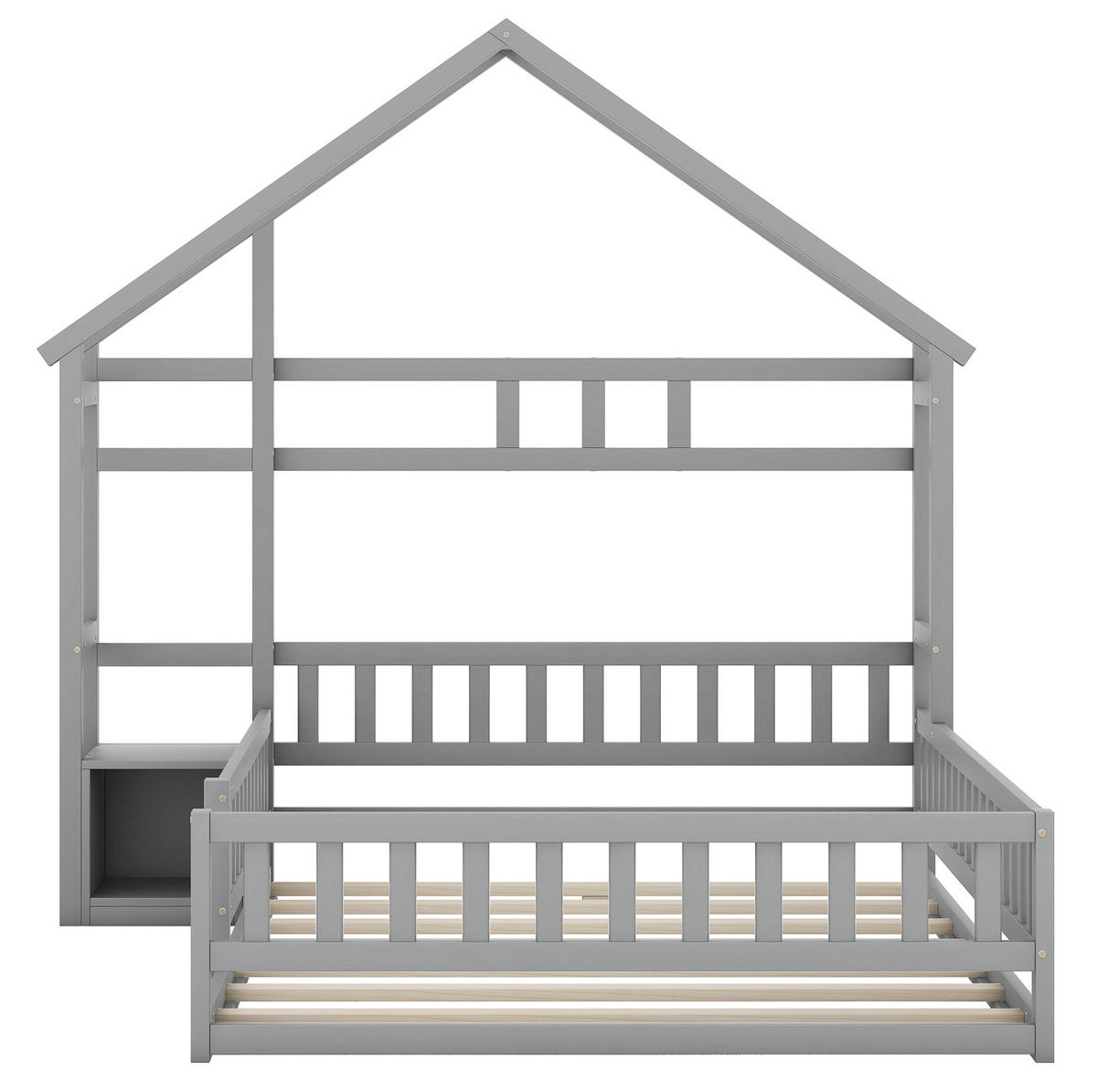 KINDERBETT 140/200 cm im Hausdesign mit Geländer und Nachttisch, Grau - Grau, Holzwerkstoff (140/200cm) - Redom