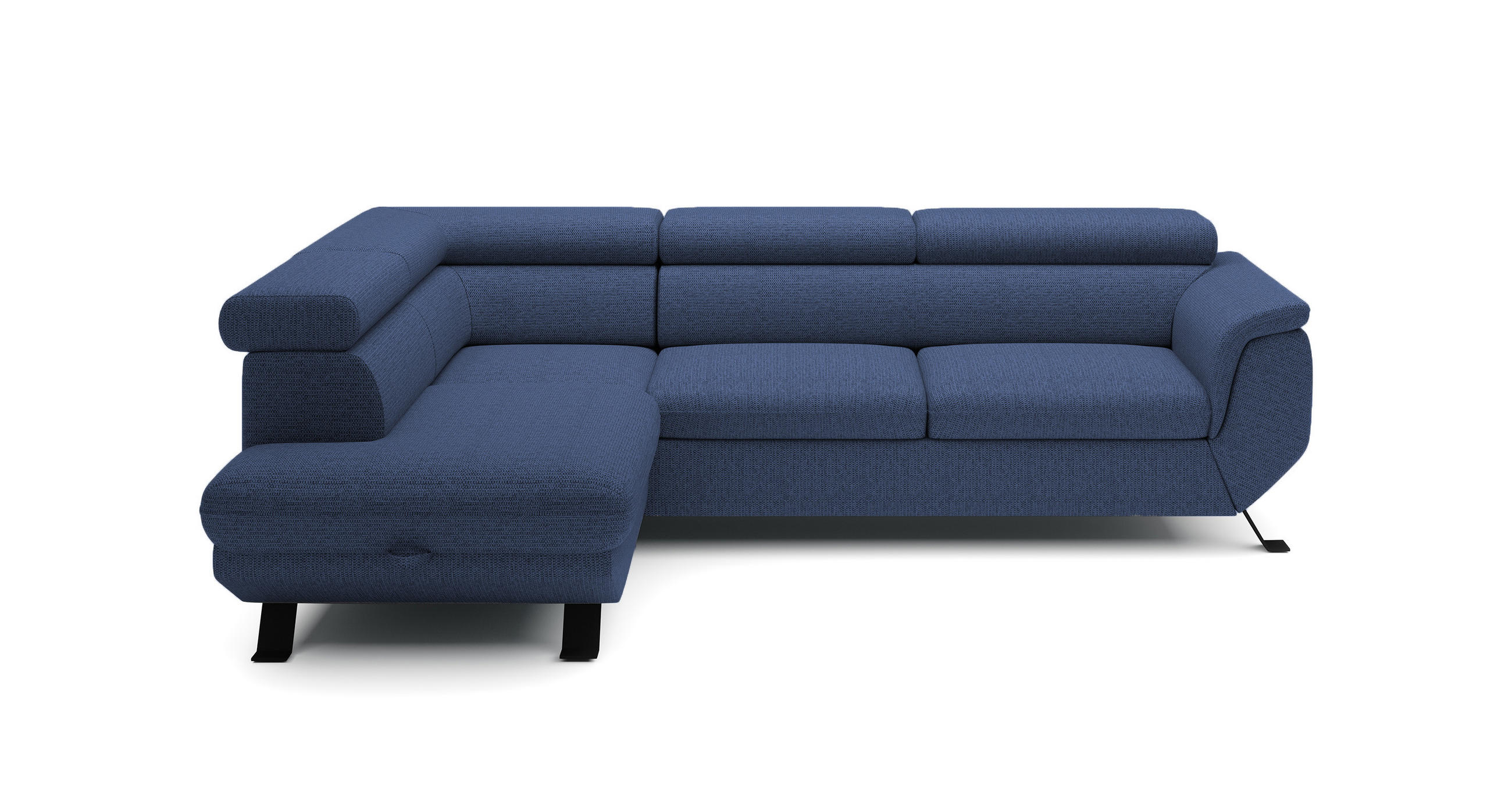 ECKSOFA RAVEN L mit Schlaffunktion und Bettkasten, Freistehend, Polstersofa mit Verstellbaren Kopfstützen, 257x198x96 cm, Linke, Blau - Blau, Holz/Textil (198/256cm) - DomoHome