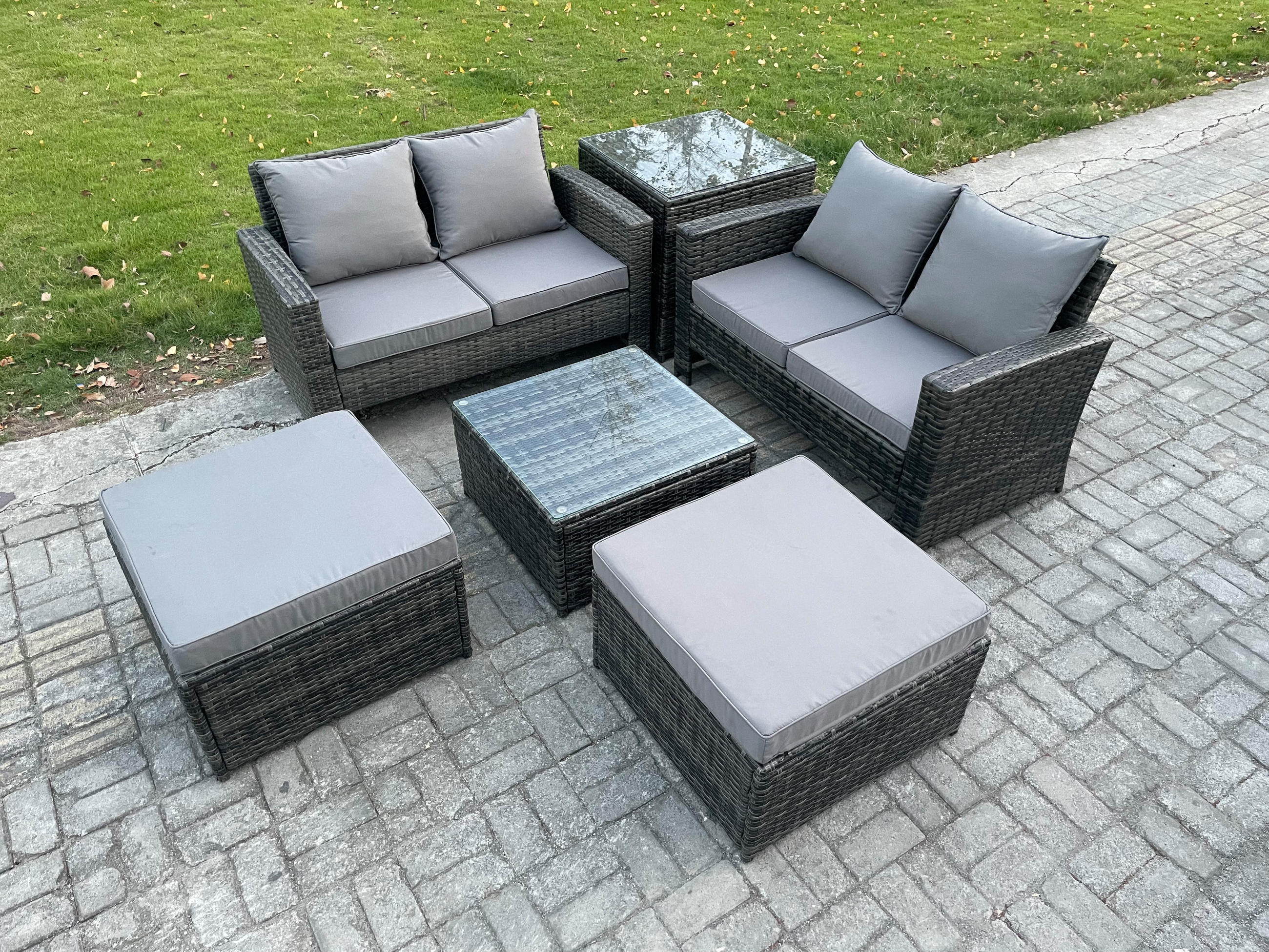 GARTENMÖBEL-SET mit Kissen Polyrattan Dunkelgrau 6-Sitzer - Dunkelgrau, Metall - Fimous
