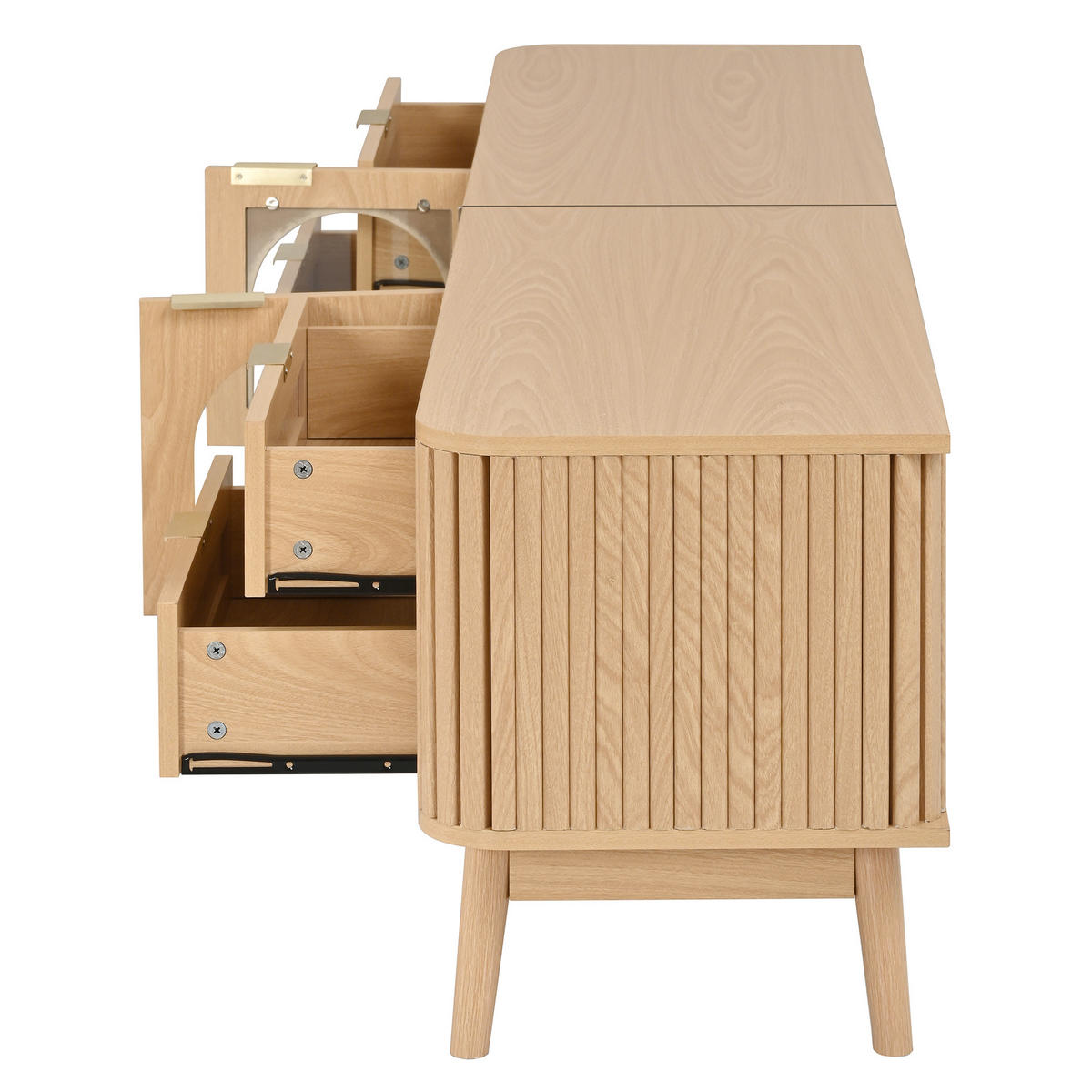 LOWBOARD DE-40203 mit ESG-Glastüren und LED Natur - Naturfarben, Holzwerkstoff (180/50/40cm) - ComfortXL