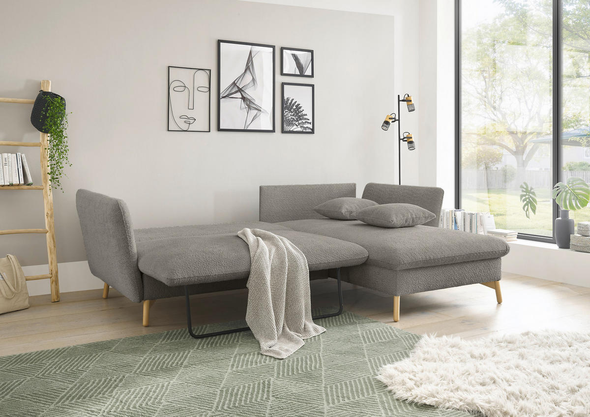 ECKSOFA S11 Ambriamo Hellgrau 258/91/167 cm Recamiere rechts - Hellgrau, Textil (258/167cm) - Livojo