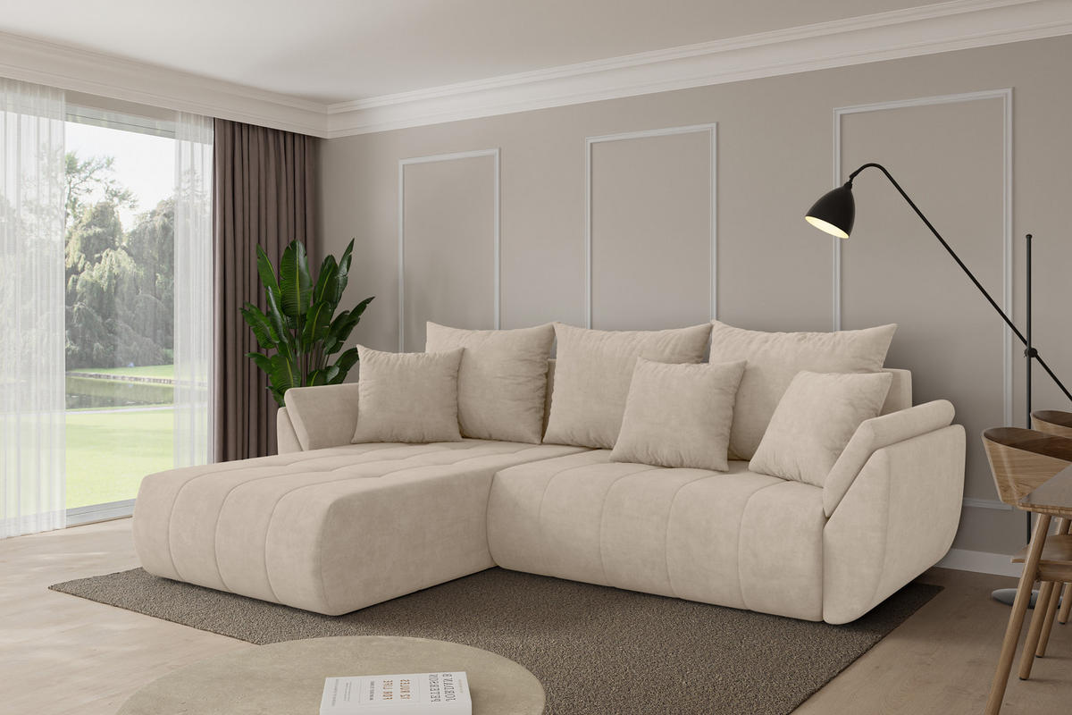 ROHOVÁ SEDAČKA s funkcí spaní, otoman vlevo TOKO-L 277x194x86 béžová velur - černá/Sahara, kompozitní dřevo/textil (277/194cm) - ALTDECOR
