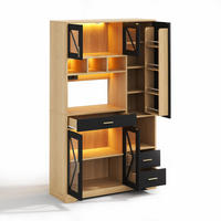 BUFFET 105/39/185 cm Schwarz mit farbwechselnder LED-Beleuchtung und 2 Schublade - Naturfarben, Holz (105/185/40cm) - Oxeza