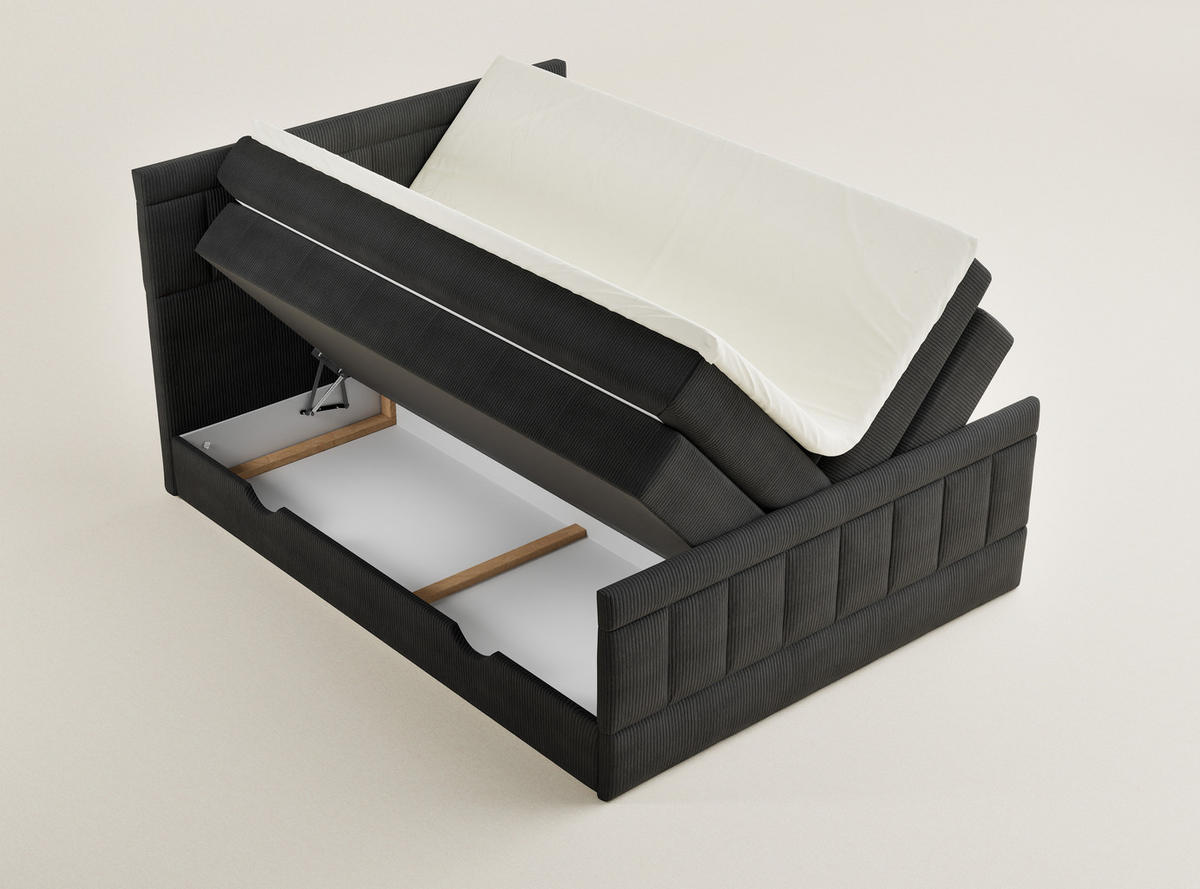 BOXSPRINGBETT Caya 140/200 cm, in Graphit, Bettkasten, Matratze, Topper - Schwarz/Graphitfarben, Holz/Holzwerkstoff (140/200cm) - Maison de Reve