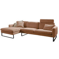 ECKSOFA RICARDA Braun Cord - Dunkelbraun/Schwarz, Textil/Metall (298/154cm) - KAWOLA