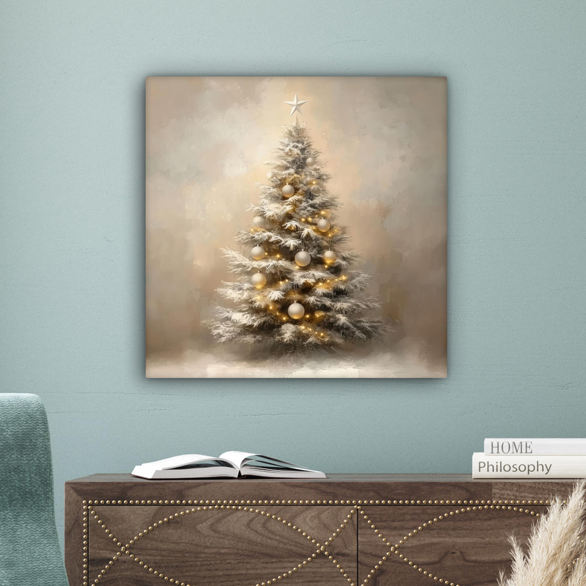 LEINWANDBILD Weihnachten - Weihnachtsbaum - Schnee - Kunst 50x50 cm - Champagner, Textil (50/50cm) - MuchoWow