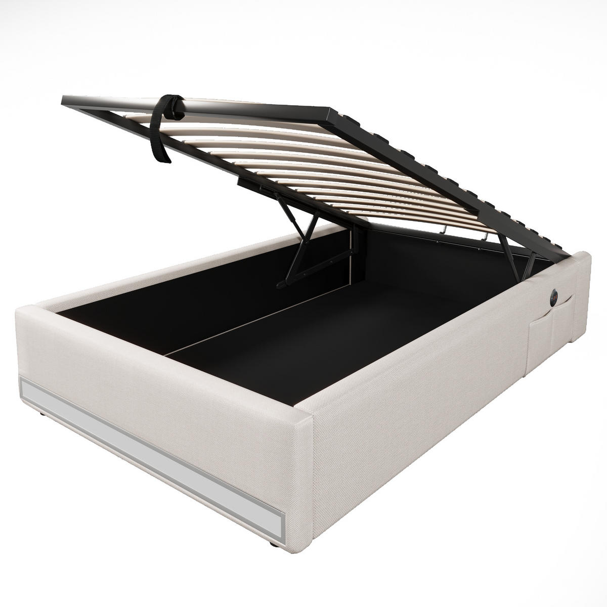 POLSTERBETT 90x200cm Beige LED-Leiste USB-C Hydraulik - Beige, Holz (90/200cm) - FLIEKS