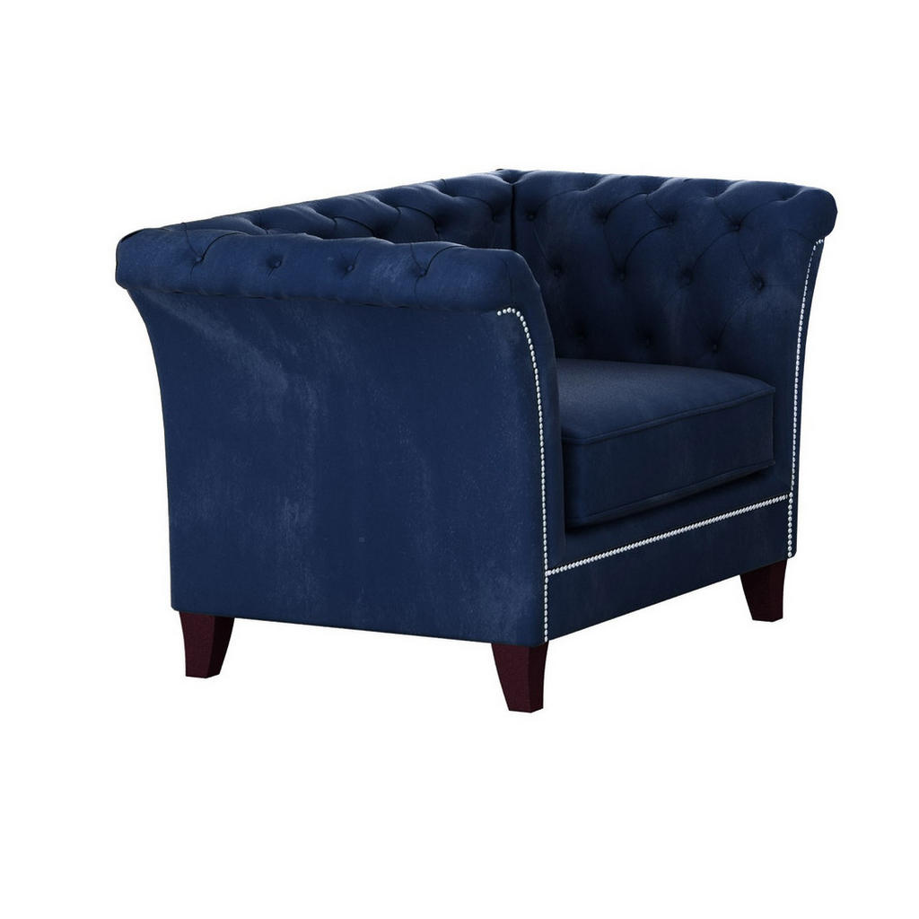 S-Style CHESTERFIELD KŘESLO Fusion z tmavě modrého sametu