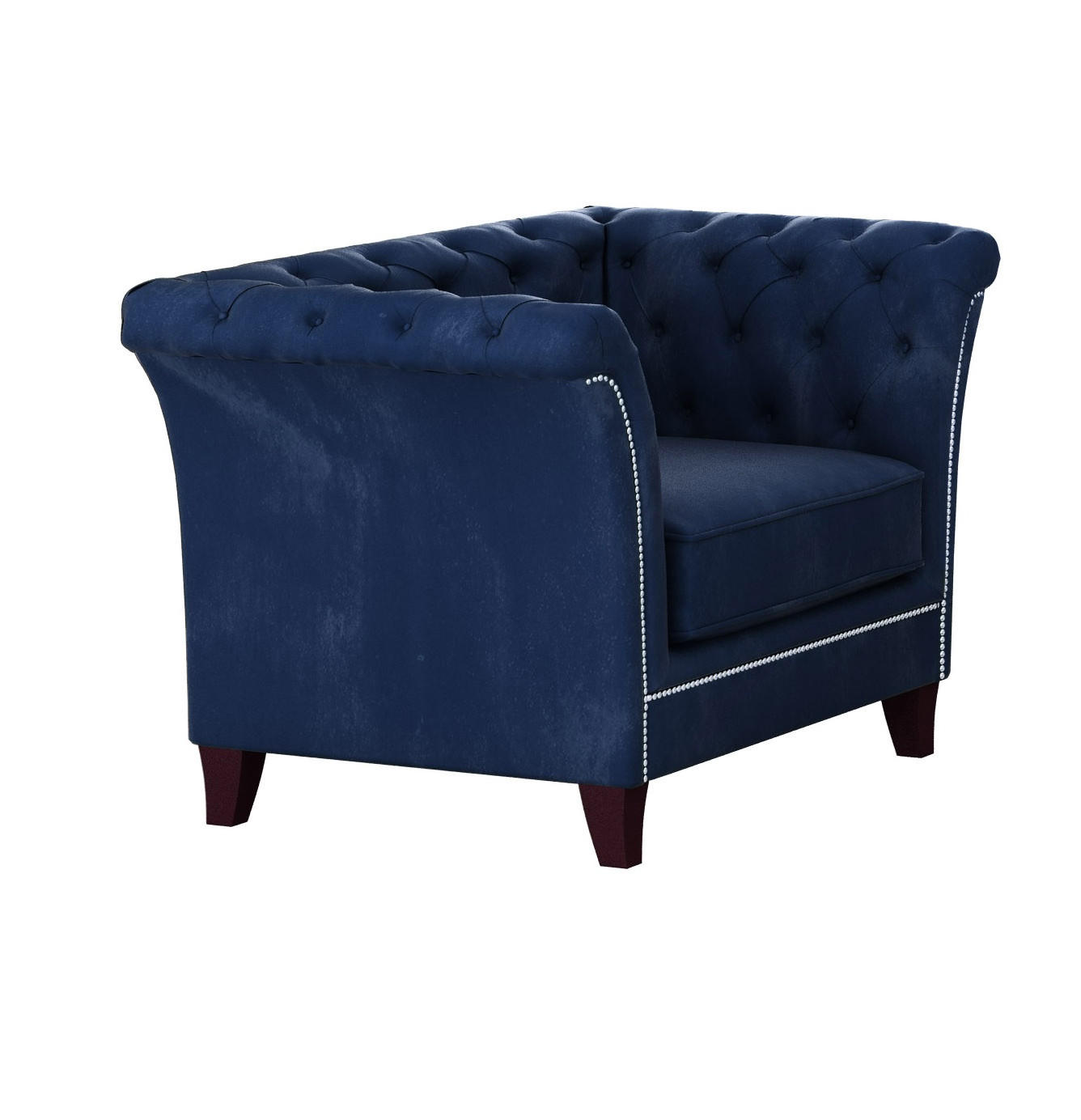 CHESTERFIELD-SESSEL Fusion Blau Samt - Blau/Braun, Holz/Textil (116/75/82cm) - S-Style Möbel