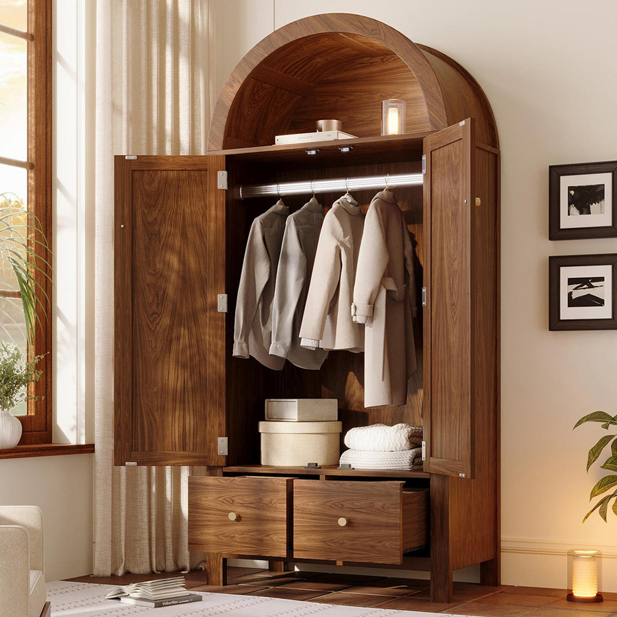 KLEIDERSCHRANK 181x78x45 cm mit Rattan-Flechten in Walnuss - Walnussfarben, Holz (78/181/45cm) - KOMHTOM