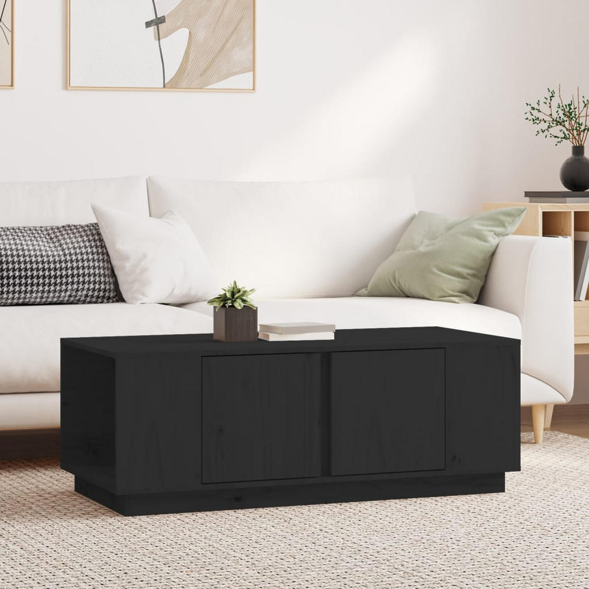 COUCHTISCH Schwarz 110x50x40 cm Massivholz Kiefer - Schwarz, Holz (110/50/40cm) - furnicato