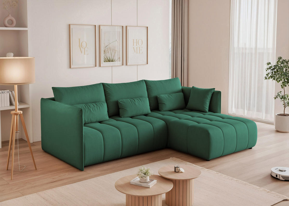ECKSOFA CLEO mit Schlaffunktion und Bettkasten Grün - Grün, Holzwerkstoff/Kunststoff (245/180cm) - Idohome