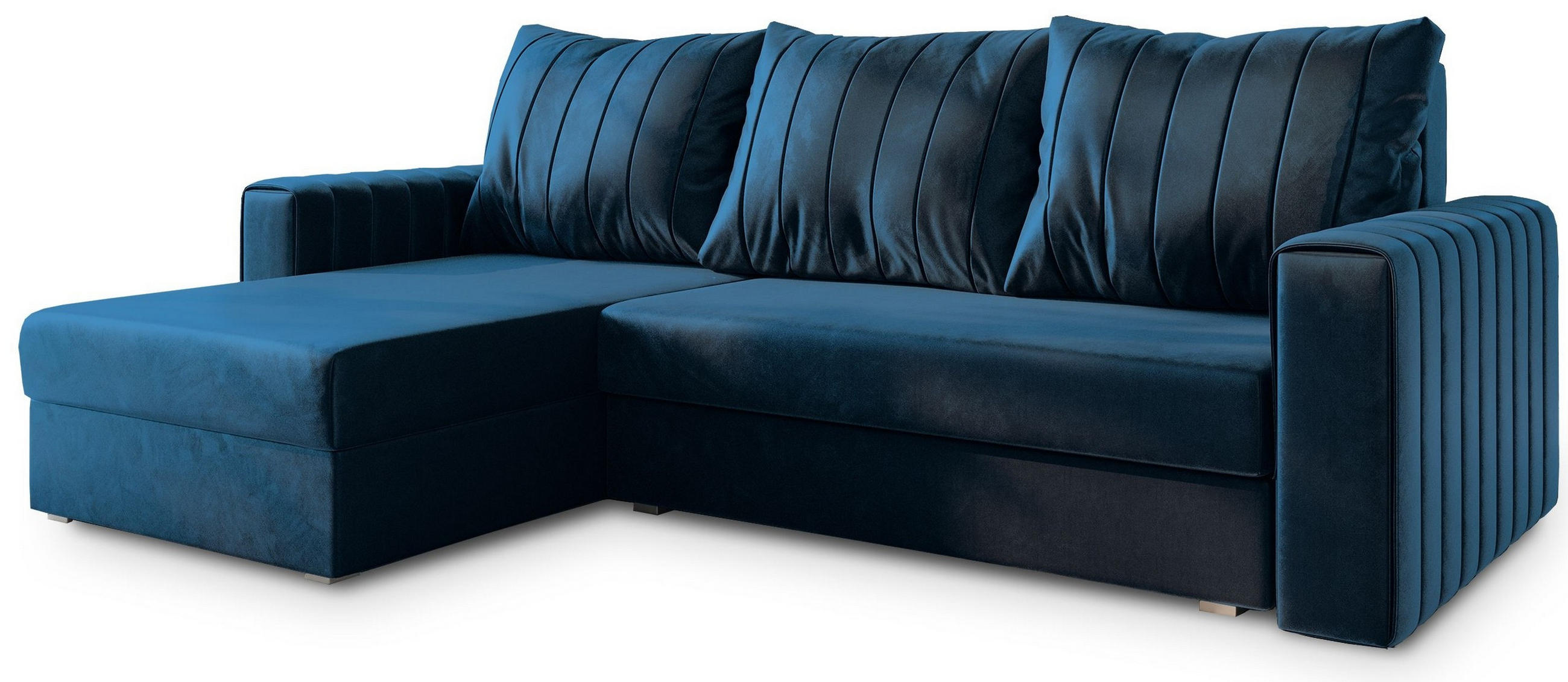 ROHOVÁ SEDAČKA CARL modrá - šedá/modrá, dřevo/textil (236/150cm) - MASSENO