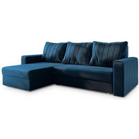 ROHOVÁ SEDAČKA CARL modrá - šedá/modrá, dřevo/textil (236/150cm) - MASSENO