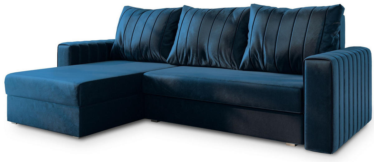 ROHOVÁ SEDAČKA CARL modrá - šedá/modrá, dřevo/textil (236/150cm) - MASSENO