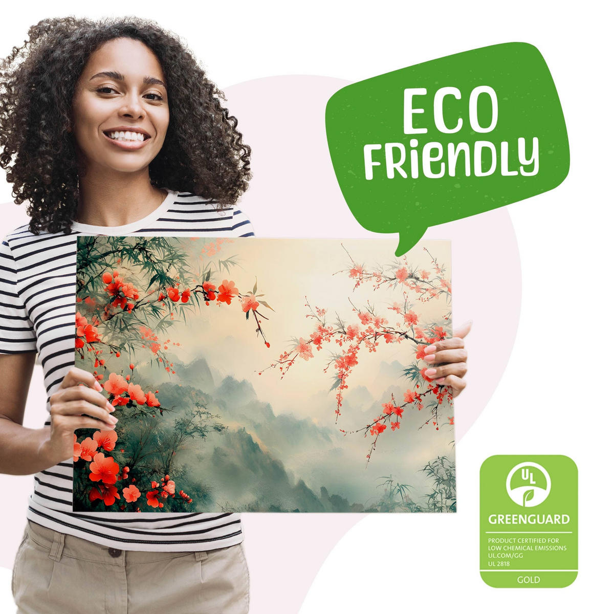 LEINWANDBILD Blumen Pflanzen Berge Landschaft 70cm x 50cm - Rot/Schwarz, Textil (70/50cm) - Muralo