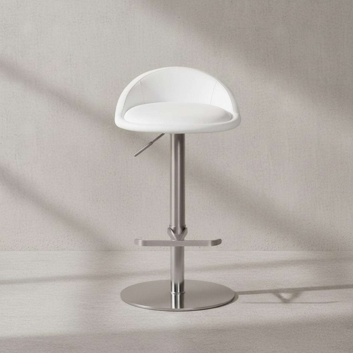 BARHOCKER Höhenverstellbar Edelstahl Halbrunde Rückenlehne DONAU, Weiß 43x43x90 cm - Silberfarben/Weiß, Kunststoff/Textil (43/90/43cm) - KADIMA DESIGN
